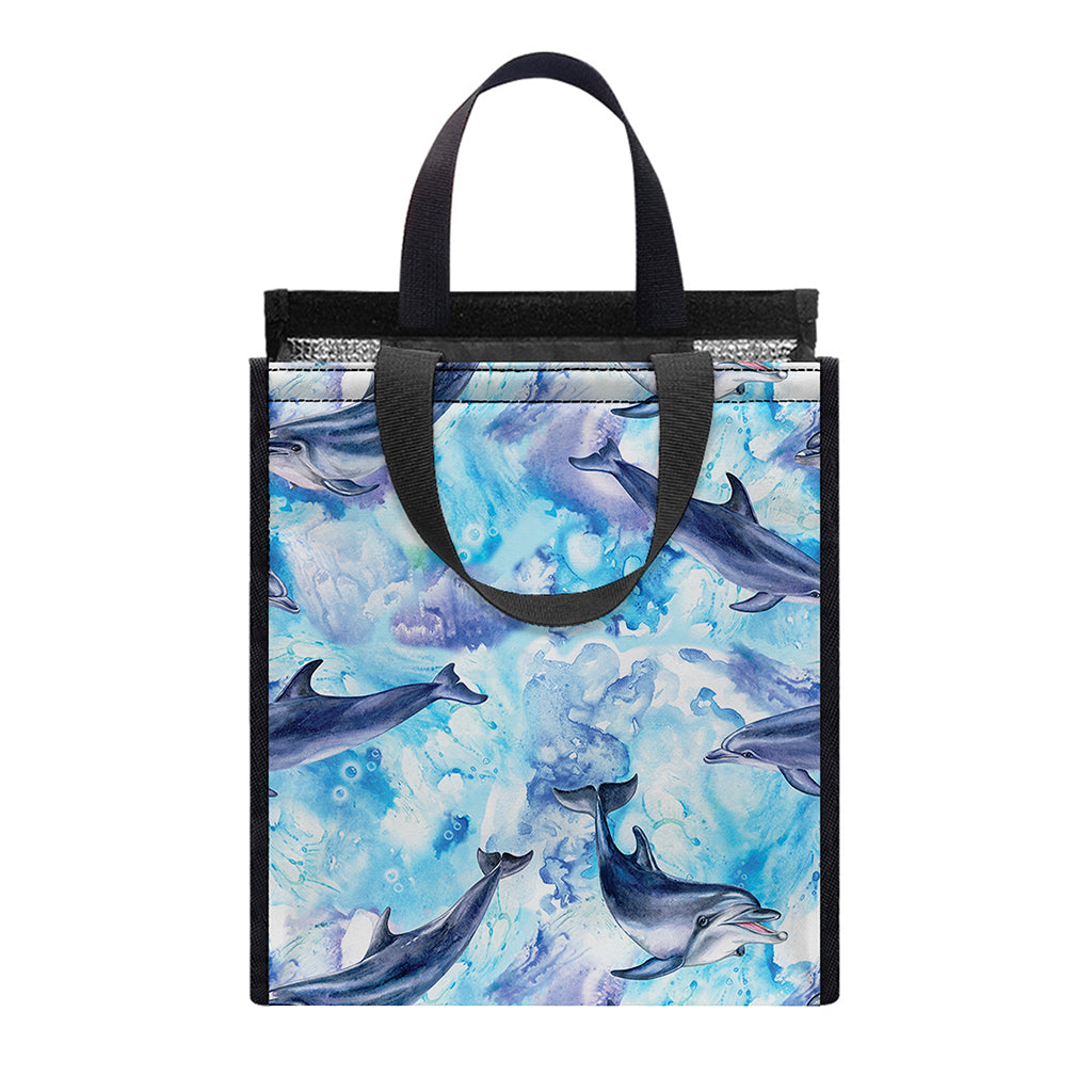 Watercolor Dolphin In The Sea Print Insulated Lunch Tote