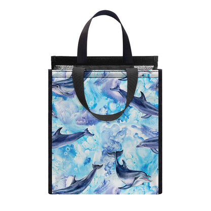 Watercolor Dolphin In The Sea Print Insulated Lunch Tote