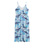 Watercolor Dolphin In The Sea Print Jersey Midi Cami Dress