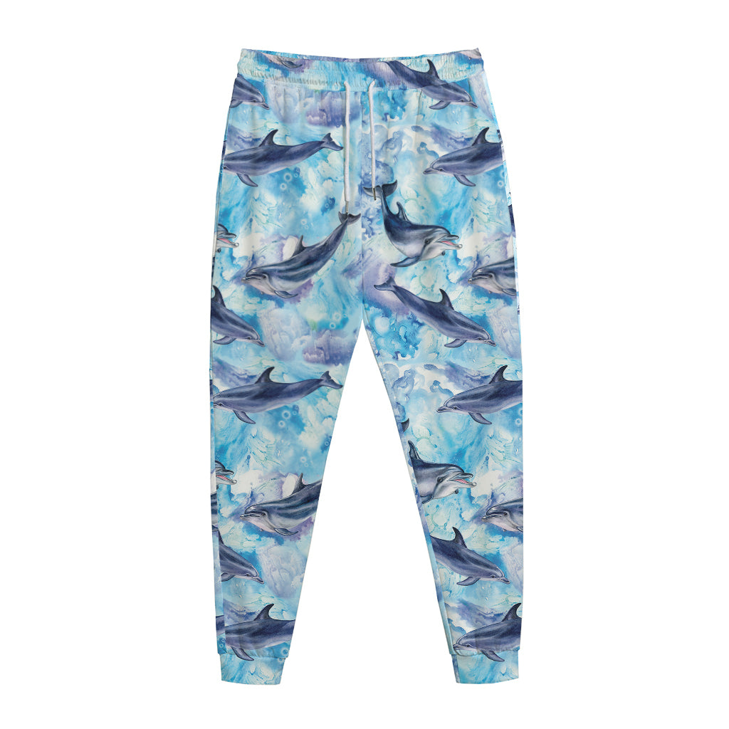 Watercolor Dolphin In The Sea Print Jogger Pants