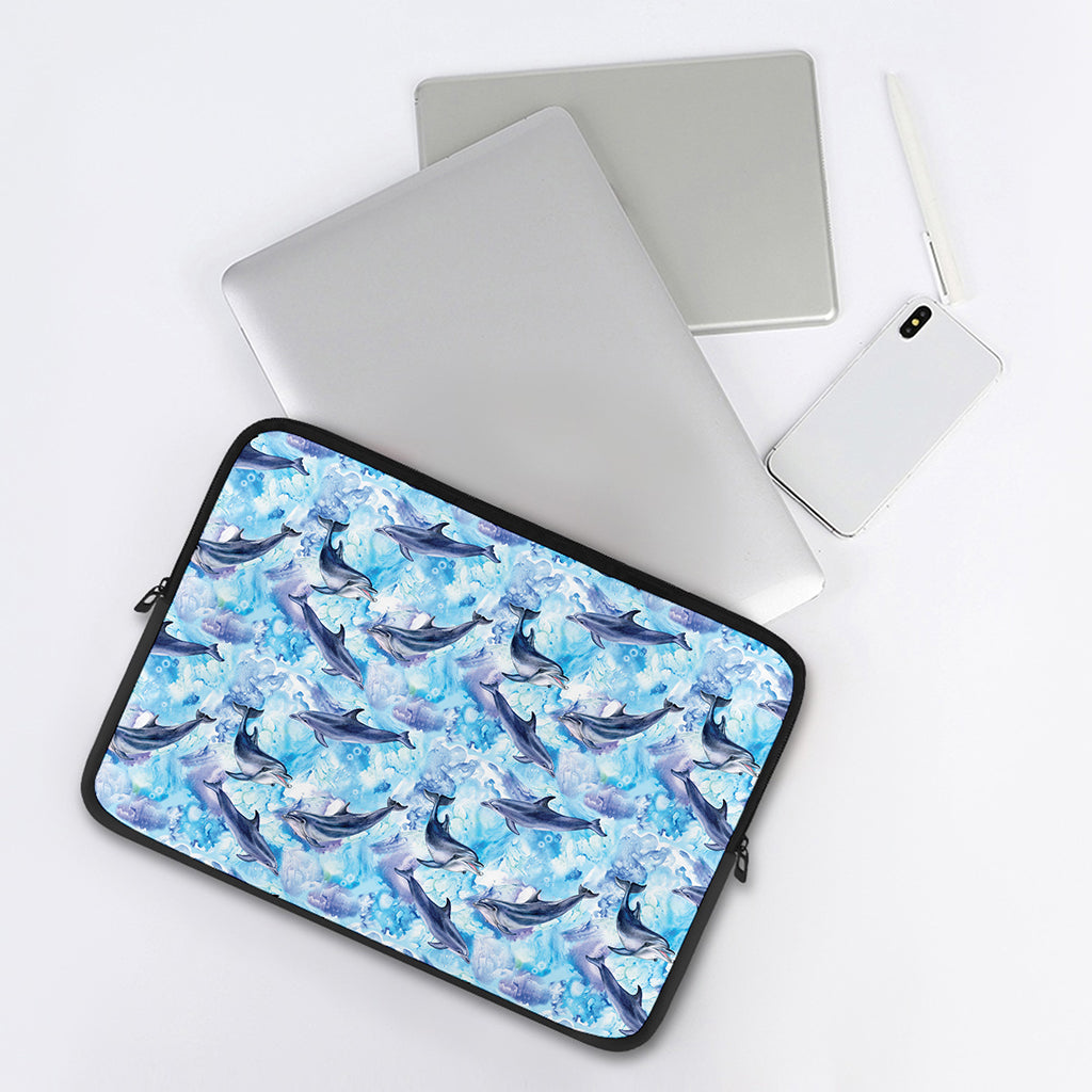 Watercolor Dolphin In The Sea Print Laptop Sleeve