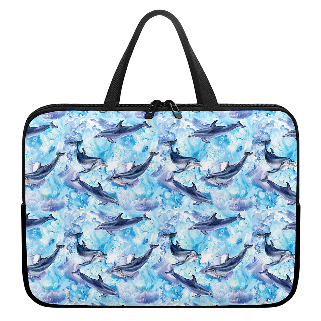 Watercolor Dolphin In The Sea Print Laptop Sleeve With Handle