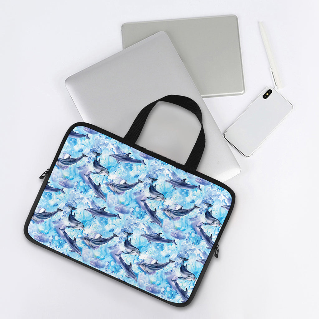 Watercolor Dolphin In The Sea Print Laptop Sleeve With Handle