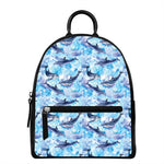 Watercolor Dolphin In The Sea Print Leather Backpack