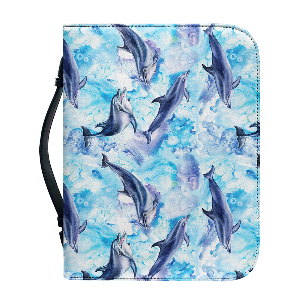 Watercolor Dolphin In The Sea Print Leather Bible Cover