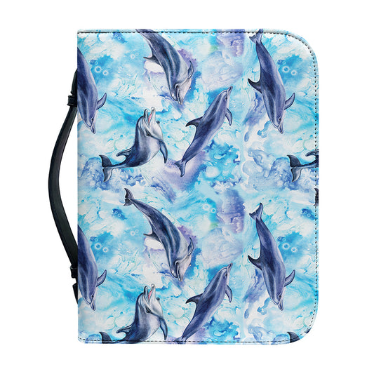 Watercolor Dolphin In The Sea Print Leather Bible Cover