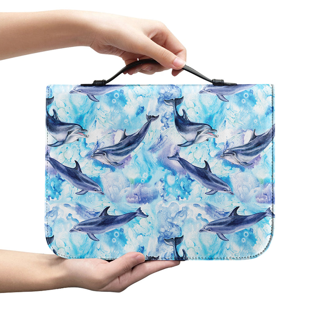 Watercolor Dolphin In The Sea Print Leather Bible Cover