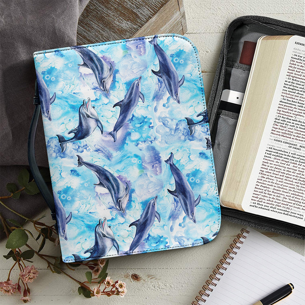 Watercolor Dolphin In The Sea Print Leather Bible Cover