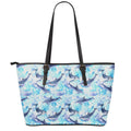 Watercolor Dolphin In The Sea Print Leather Tote Bag With Zipper
