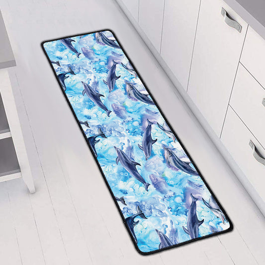 Watercolor Dolphin In The Sea Print Long Kitchen Mat