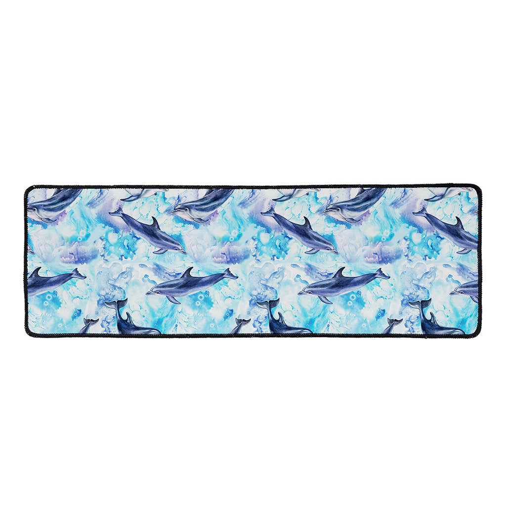 Watercolor Dolphin In The Sea Print Long Kitchen Mat