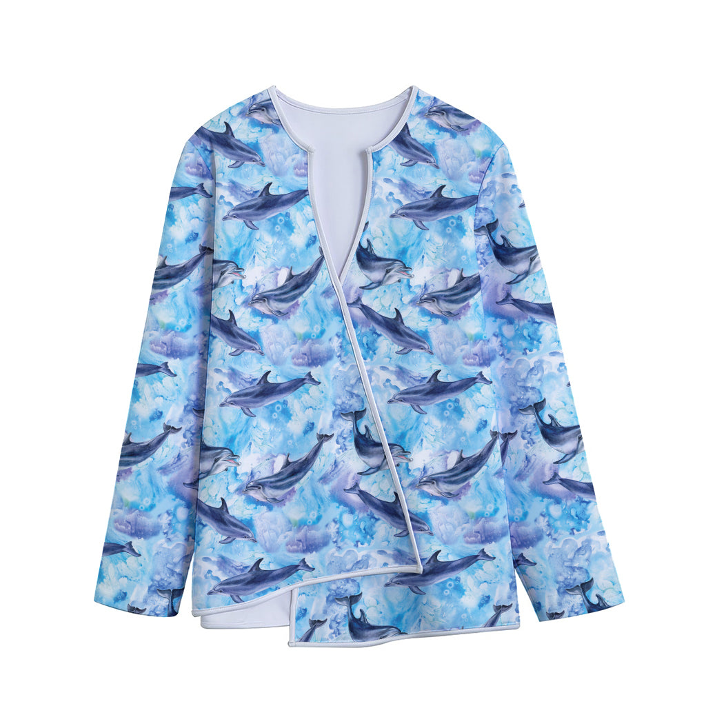 Watercolor Dolphin In The Sea Print Long Sleeve Short Coat