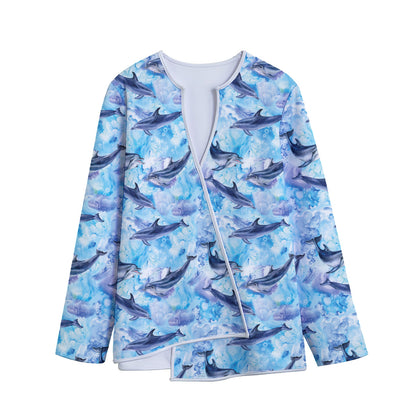 Watercolor Dolphin In The Sea Print Long Sleeve Short Coat