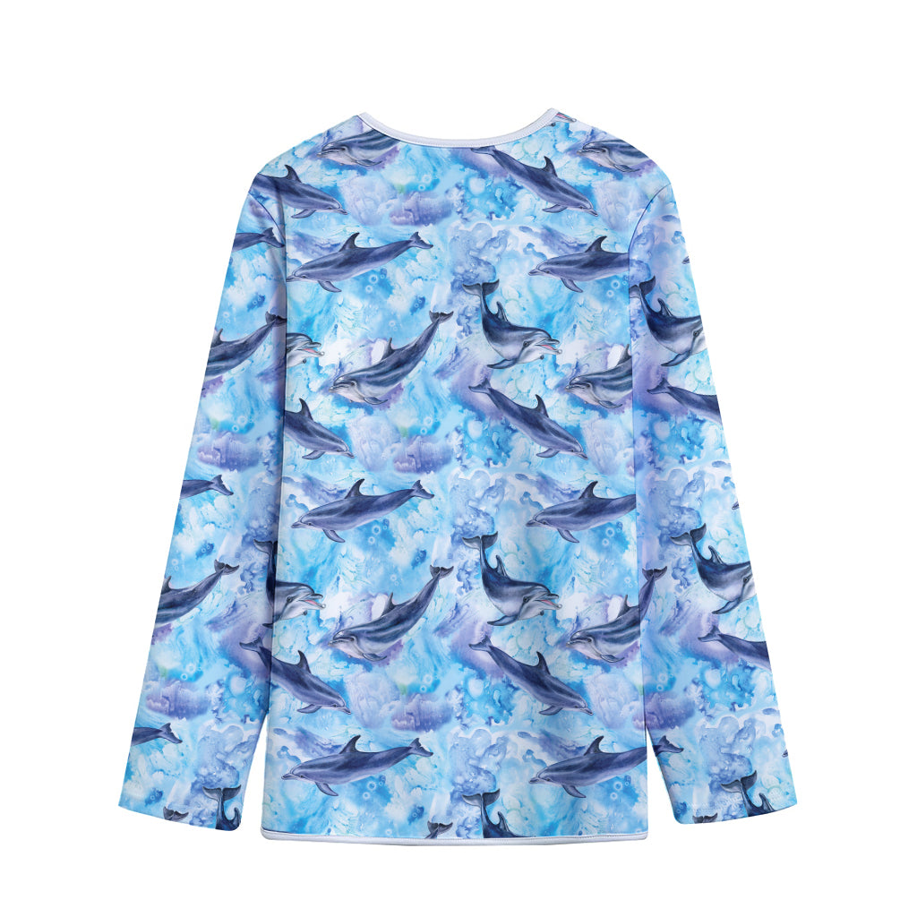 Watercolor Dolphin In The Sea Print Long Sleeve Short Coat
