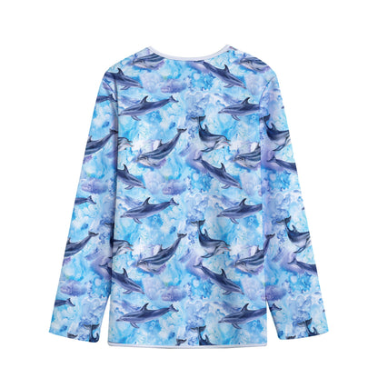 Watercolor Dolphin In The Sea Print Long Sleeve Short Coat