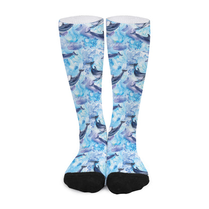 Watercolor Dolphin In The Sea Print Long Socks