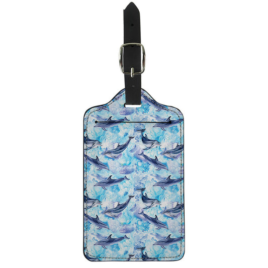 Watercolor Dolphin In The Sea Print Luggage Tag