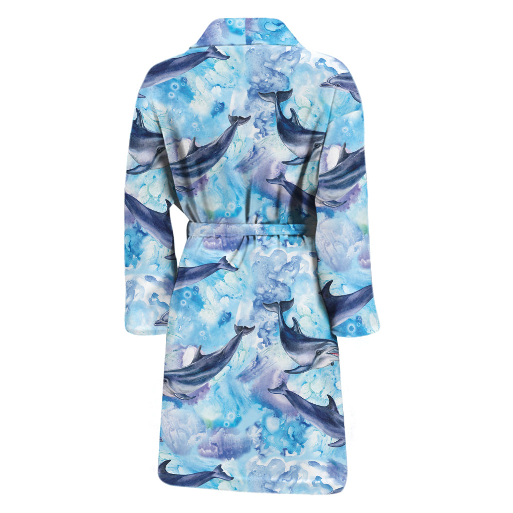 Watercolor Dolphin In The Sea Print Men's Bathrobe