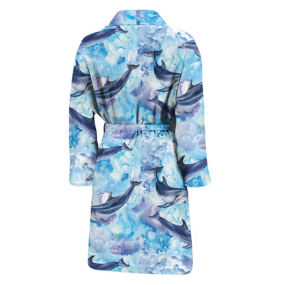Watercolor Dolphin In The Sea Print Men's Bathrobe