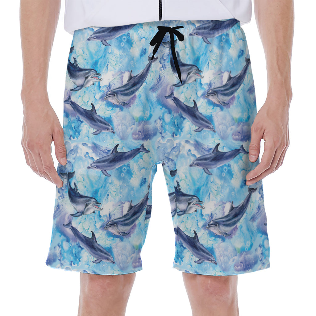 Watercolor Dolphin In The Sea Print Men's Beach Shorts