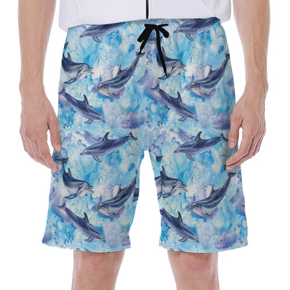 Watercolor Dolphin In The Sea Print Men's Beach Shorts