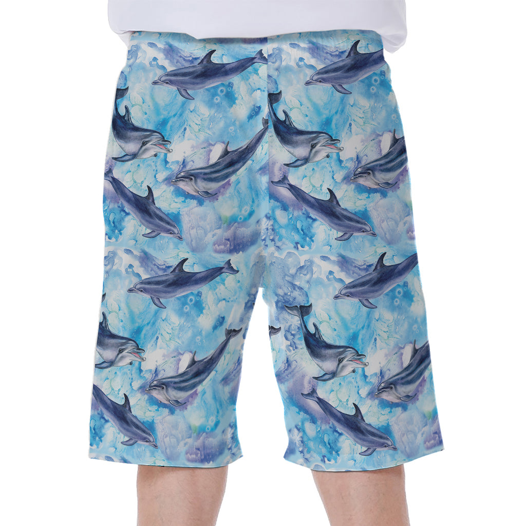 Watercolor Dolphin In The Sea Print Men's Beach Shorts