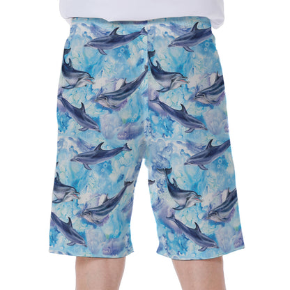 Watercolor Dolphin In The Sea Print Men's Beach Shorts