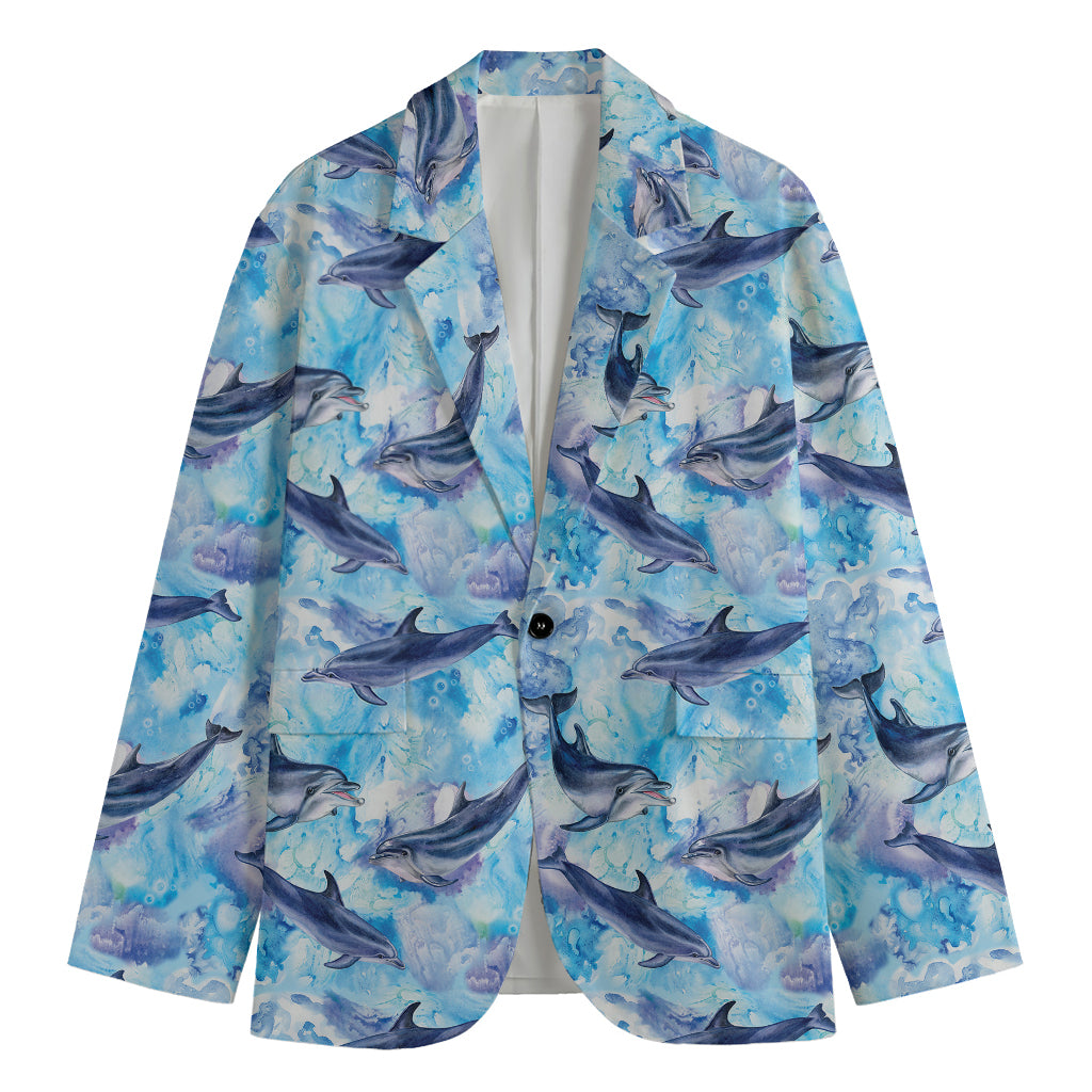 Watercolor Dolphin In The Sea Print Men's Blazer