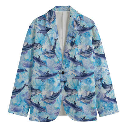 Watercolor Dolphin In The Sea Print Men's Blazer