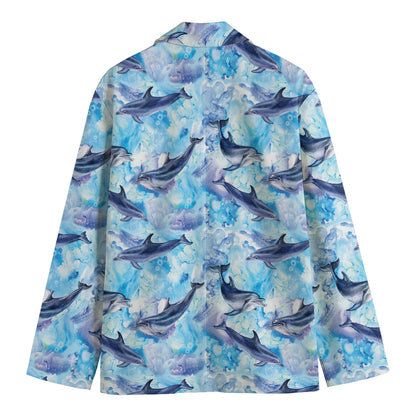 Watercolor Dolphin In The Sea Print Men's Blazer