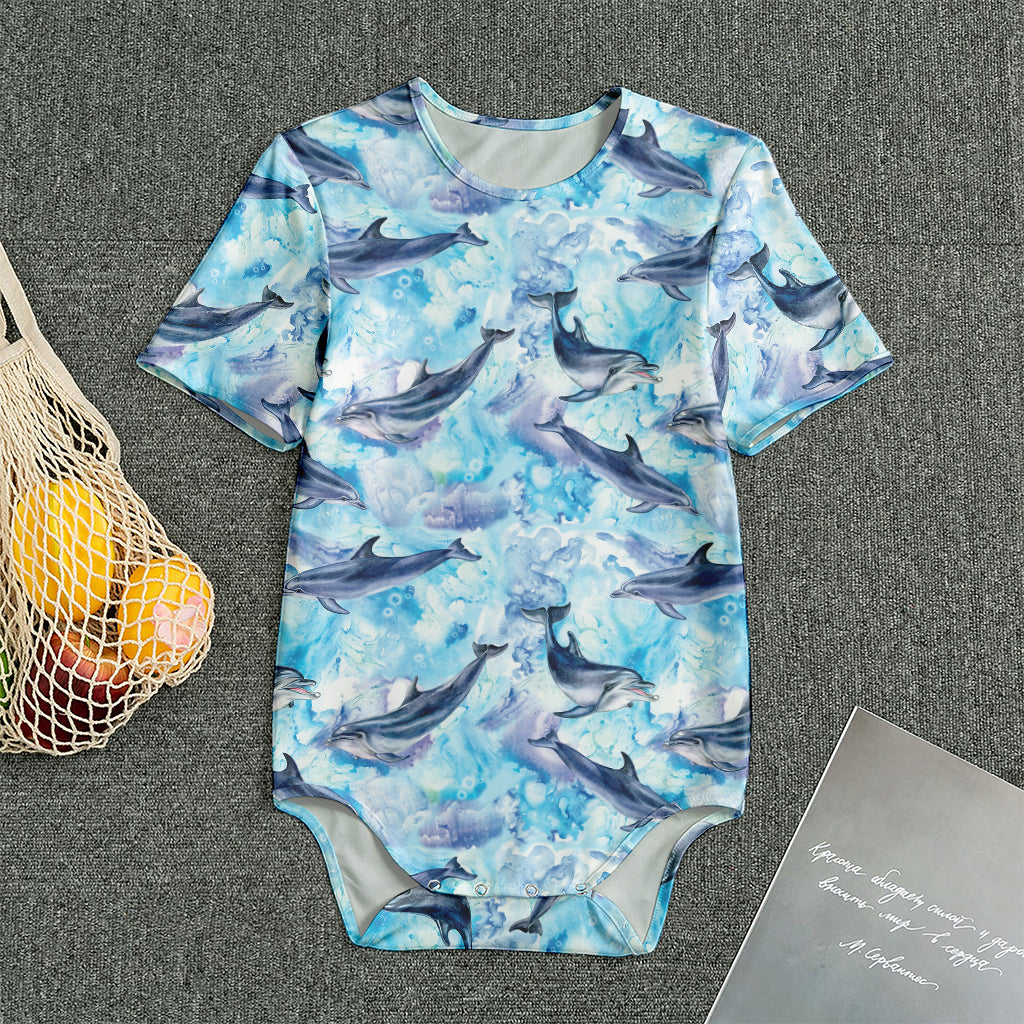 Watercolor Dolphin In The Sea Print Men's Bodysuit