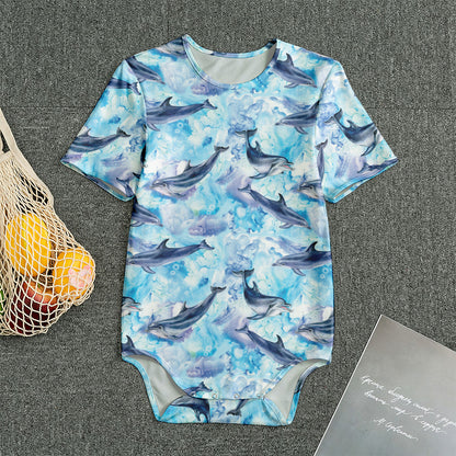 Watercolor Dolphin In The Sea Print Men's Bodysuit
