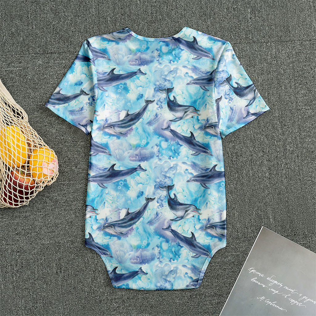 Watercolor Dolphin In The Sea Print Men's Bodysuit