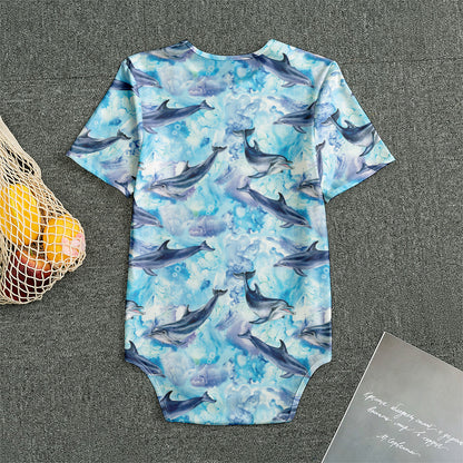 Watercolor Dolphin In The Sea Print Men's Bodysuit