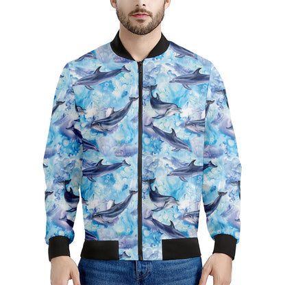 Watercolor Dolphin In The Sea Print Men's Bomber Jacket