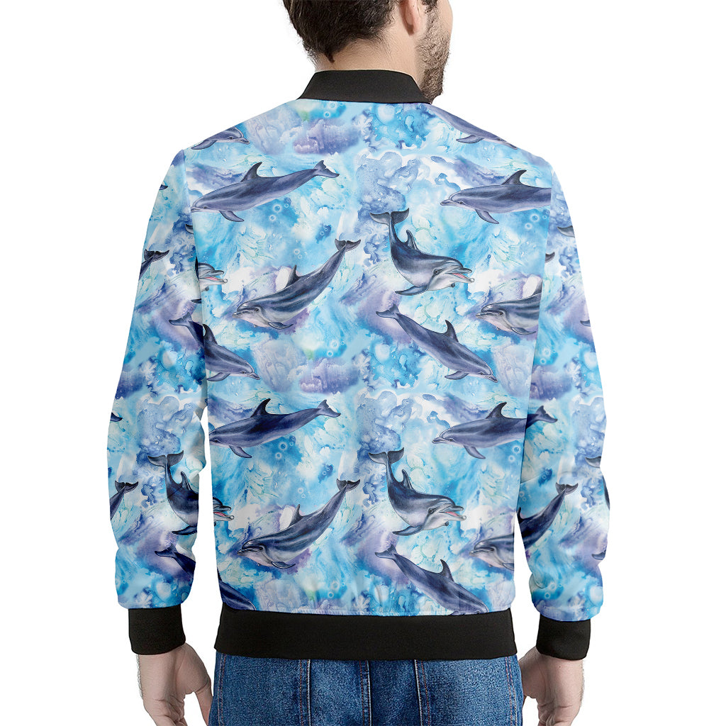 Watercolor Dolphin In The Sea Print Men's Bomber Jacket