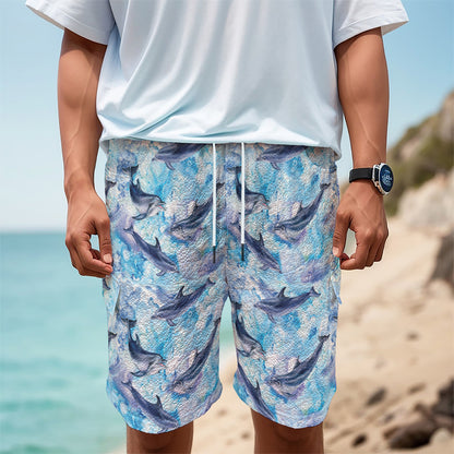 Watercolor Dolphin In The Sea Print Men's Cargo Shorts