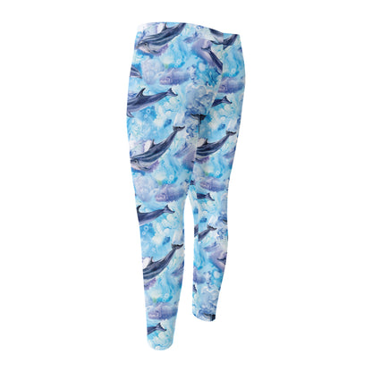 Watercolor Dolphin In The Sea Print Men's Compression Pants