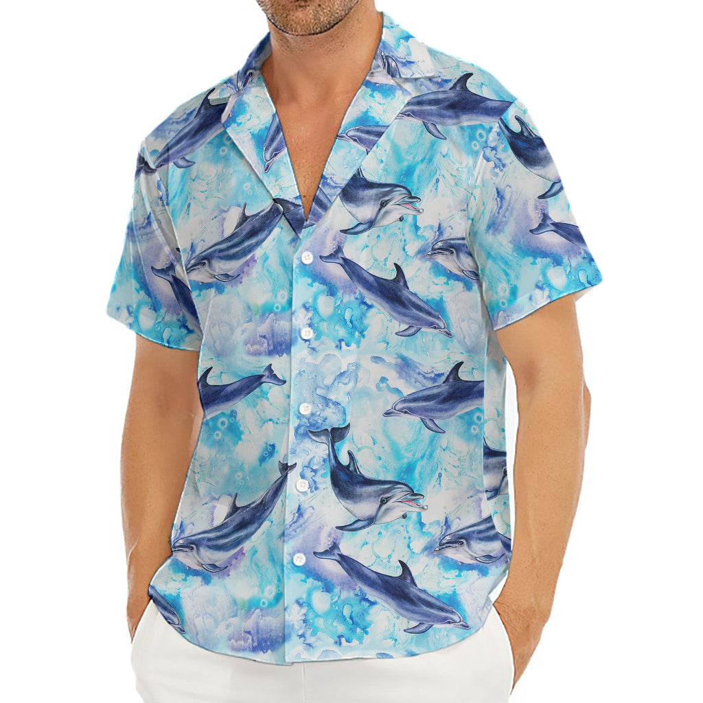 Watercolor Dolphin In The Sea Print Men's Deep V-Neck Shirt
