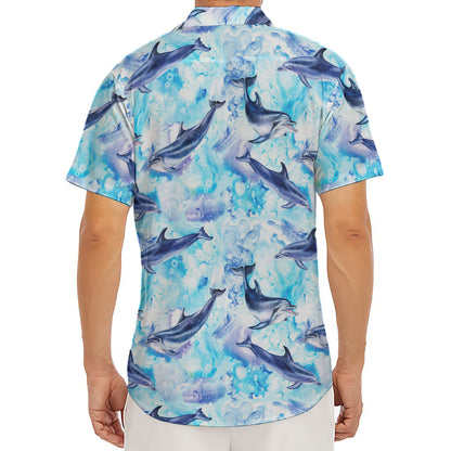 Watercolor Dolphin In The Sea Print Men's Deep V-Neck Shirt