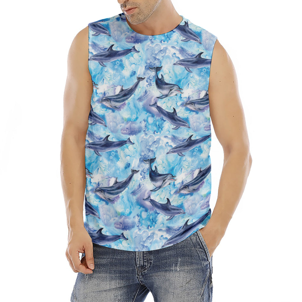 Watercolor Dolphin In The Sea Print Men's Fitness Tank Top