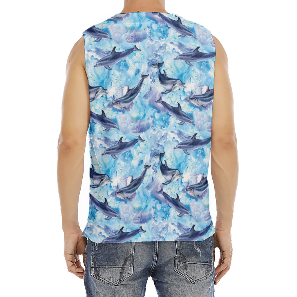 Watercolor Dolphin In The Sea Print Men's Fitness Tank Top