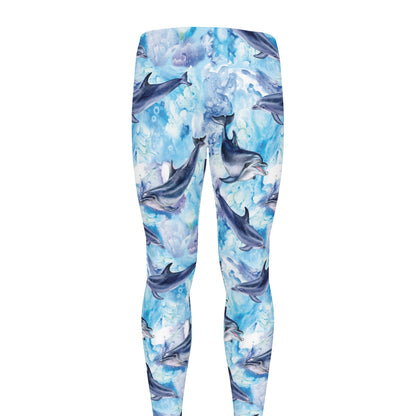 Watercolor Dolphin In The Sea Print Men's leggings