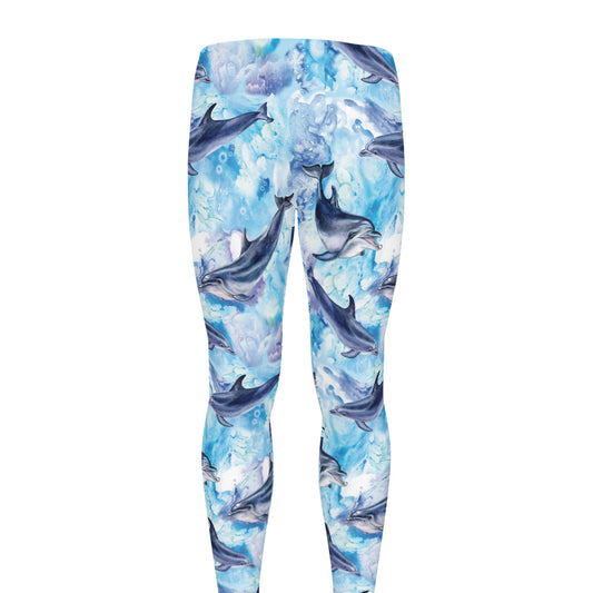 Watercolor Dolphin In The Sea Print Men's leggings