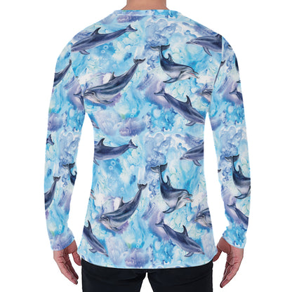 Watercolor Dolphin In The Sea Print Men's Long Sleeve T-Shirt