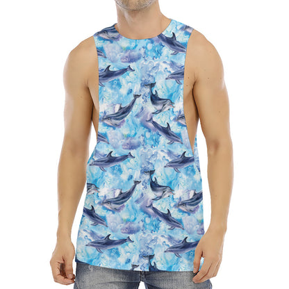Watercolor Dolphin In The Sea Print Men's Muscle Tank Top