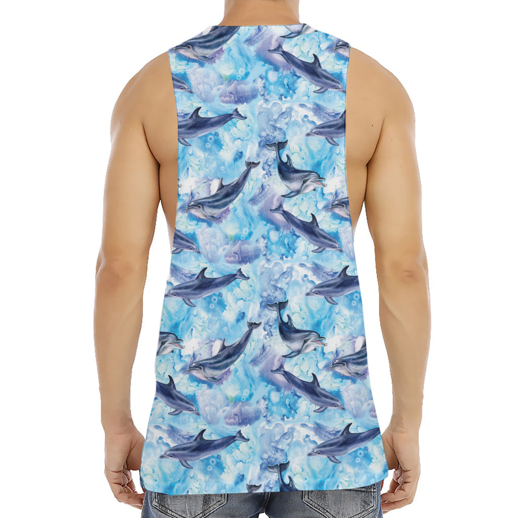 Watercolor Dolphin In The Sea Print Men's Muscle Tank Top
