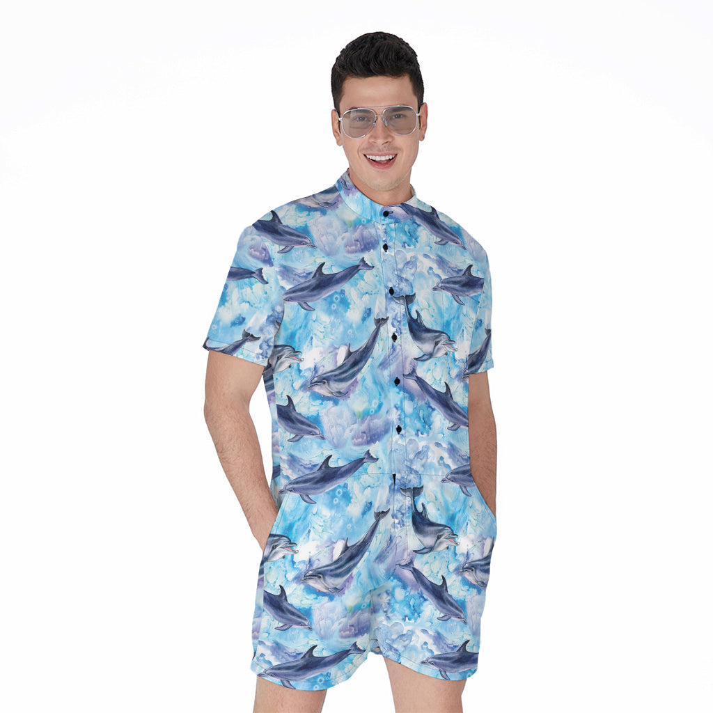 Watercolor Dolphin In The Sea Print Men's Rompers