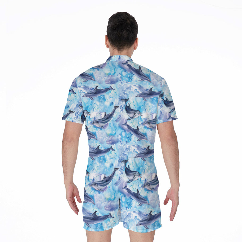 Watercolor Dolphin In The Sea Print Men's Rompers
