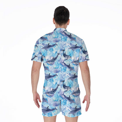 Watercolor Dolphin In The Sea Print Men's Rompers